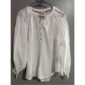 Pilcro Anthropologie White Peasant Blouse Boho Long Sleeve Button Front Top XL